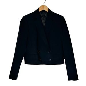 Theory | Women | Black Wool Blend Poplin Double Breasted Cropped Blazer | Size 4